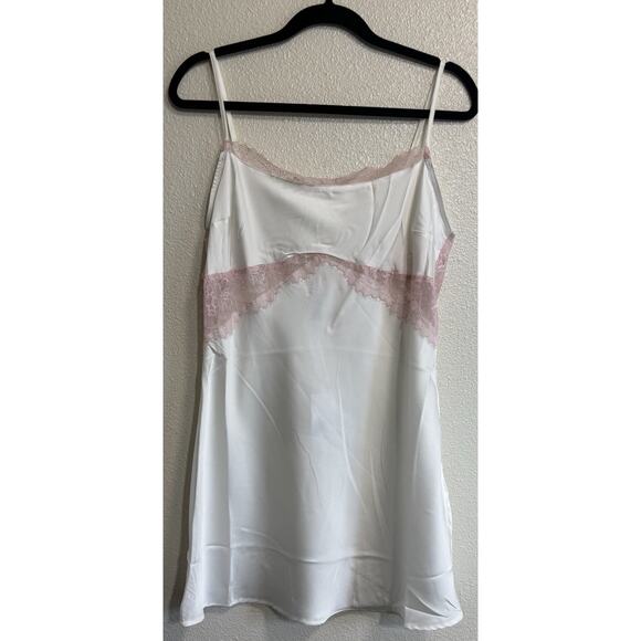FOREVER 21 Dresses & Skirts - NWT Lace-Trim Satin Lingerie Slip Dress Sz XL White Pink Coquette Romantic Girly